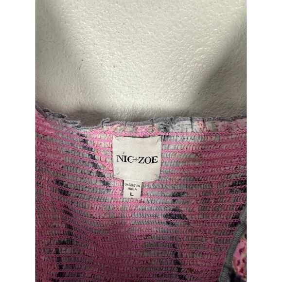 Nic + Zoe Petal Patch Seersucker Floral Pink Grey Midi Dress Size Large - Picture 6 of 9